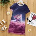 Girls' 3D Cat Pajamas Nightdress Pink Short Sleeve 3D Print Summer Active Fashion Cute Polyester Kids 3-12 Years Crew Neck Home Causal Indoor Regular Fit