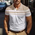 Men's Golf Shirt Golf Polo Work Casual Lapel Short Sleeve Basic Modern Color Block Stripes Button Spring Summer Regular Fit Black Navy Blue Brown Green Light Blue Grey Golf Shirt