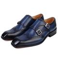 scarpe eleganti da uomo con cinturino alla caviglia blu navy – in similpelle con dettagli brogue, design con doppia fibbia, calzature formali da lavoro e da matrimonio