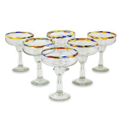 Confetti Path,'Set of 6 Artisan Crafted Blown Glass Margarita Glasses'