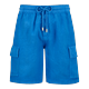 Men Linen Bermuda Shorts Cargo Pockets - Baie - Blue - Size M - Vilebrequin