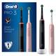 Oral-B Pro 3- 3900 - Set of2 Electric Toothbrushes Pink & Black, 2 Handles with Visible Pressure Sensor,2Toothbrush Heads, By Braun, 2Pin UKPlug