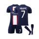 (24) Kids Football Kits Mbappe #7 Paris Home Jersey 2022/23 Soccer T-Shirt Shorts Kits Football 3-Pieces Sets