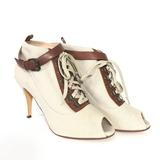 J. Crew Shoes | J. Crew Leather/Fabric Upper Leather Lining Lace Heels Beige Open Toe Shoes 9.5 | Color: Brown/Cream | Size: 9.5