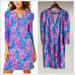 Lilly Pulitzer Dresses | Lilly Pulitzer Marlie 100% Cotton Puff Sleeve Pineapple Print Knee Length Dress | Color: Blue/Pink | Size: M