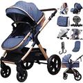 Baby Stroller 3 in 1 Tricycle Baby Walker High Landscape Stroller Folding Strollers Baby Trolley Baby Pram for Baby 0-36 Months 8 Gifts B