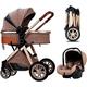 Baby Stroller Travel System Portable Baby Standard Pram Baby Carriage Folding Baby Pushchair Aluminium Frame High View Buggy with Cooling Pad Rain Cover Footmuff Mosquito Net B
