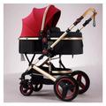 2 in 1 Convertible Baby Stroller Newborn Reversible Bassinet Pram,Foldable Aluminum Alloy Pushchair High Landscape Infant Carriage Anti-Shock Toddler Pushchair (Color : Red)