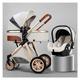 Newborn Carriage Baby Stroller 3 in 1 Foldable Baby Stroller Travel System,High Landscape Infant Pushchair Stroller,Luxury Shock Absorption Springs Pram (Color : Cream)