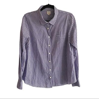 J. Crew Tops | J Crew The Perfect Shirt Long Sleeve Button Front Shirt Purple White Check L | Color: Purple/White | Size: L