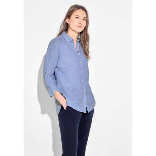 Klassische Bluse CECIL Gr. XXL (46), blau (linen chambray blau) Damen Blusen aus Leinen