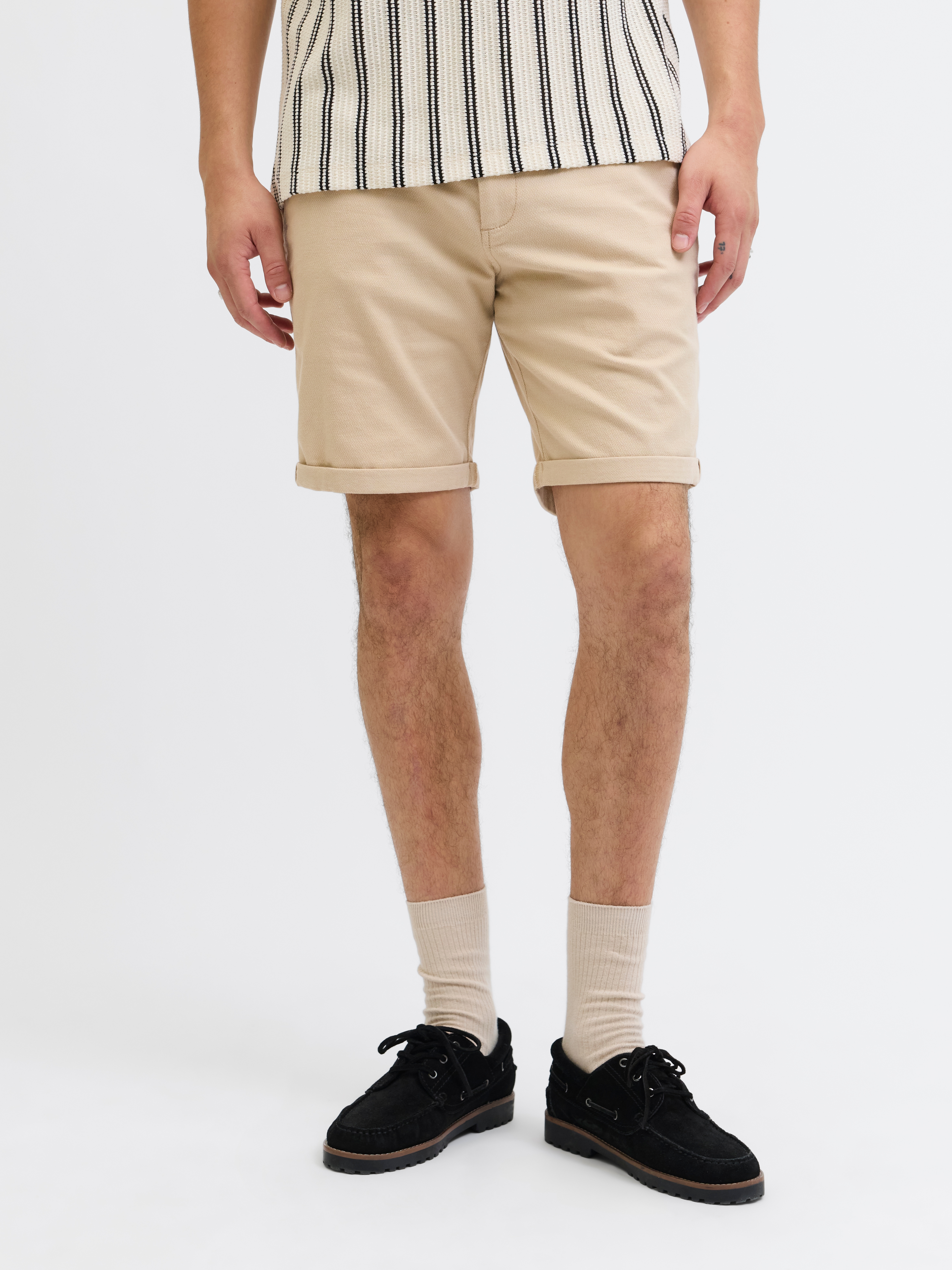 Chinoshorts JACK & JONES "JPSTFURY JJSHORTS ANA SN", Herren, Gr. XXL, N-Gr, beige (dune), Web, Obermaterial: 98% Baumwolle, 2% Elasthan, unifarben, regular fit kniefrei, Hosen Chinoshorts, mit Taschen