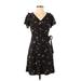 Universal Thread Casual Dress - Wrap: Black Floral Dresses - Women's Size Small