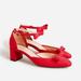 J. Crew Shoes | J Crew Millie Bow Ankle-Strap Heels In Moir Bv732 | Color: Red | Size: 6.5