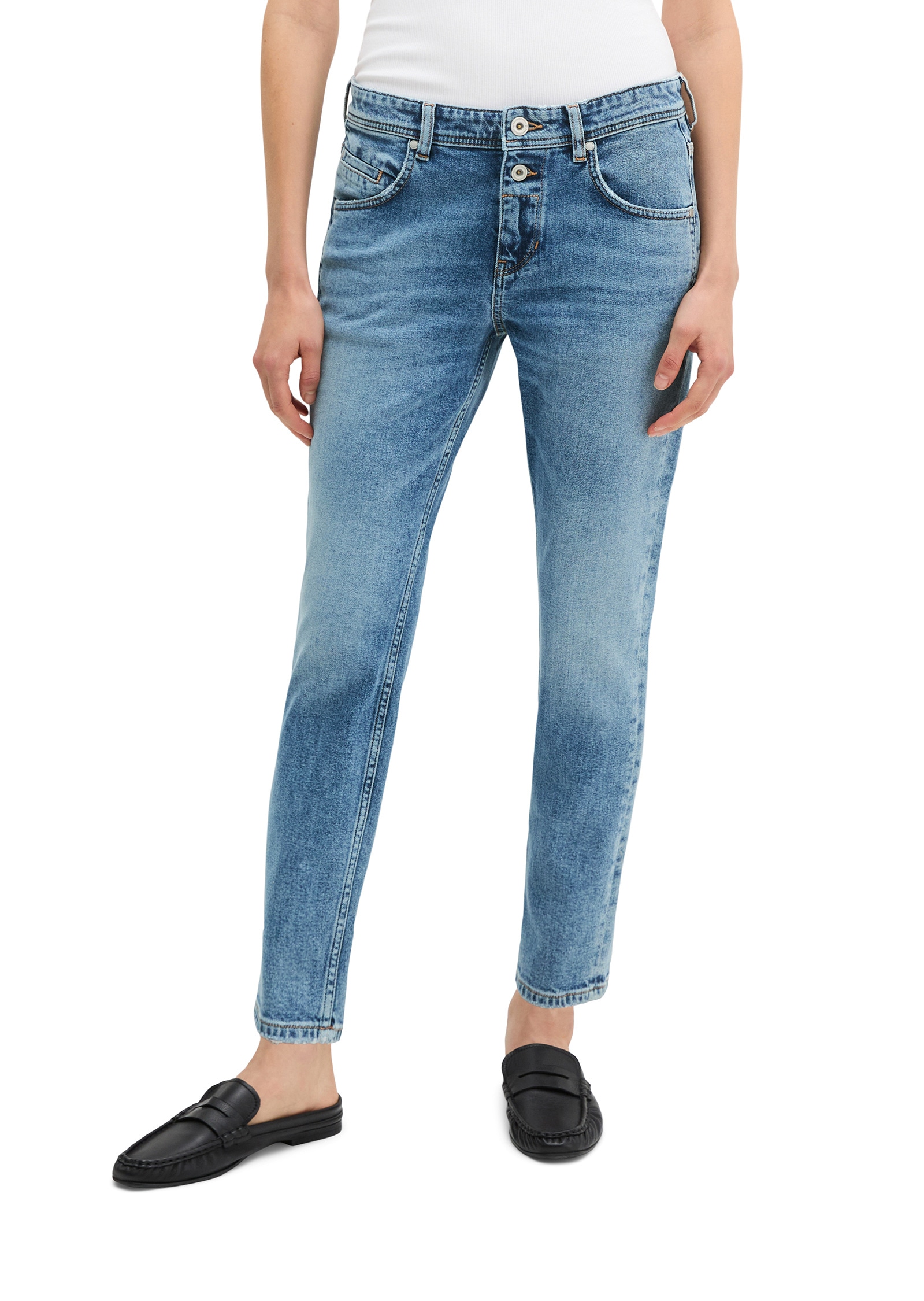 5-Pocket-Jeans MARC O'POLO "aus Bio-Baumwoll-Mix", Damen, Gr. 29, Länge 30, blau (very light blau wash), Obermaterial: 98% Baumwolle, 2% Elasthan, unifarben, loose fit knöchellang, Jeans 5-Pocket-Jeans