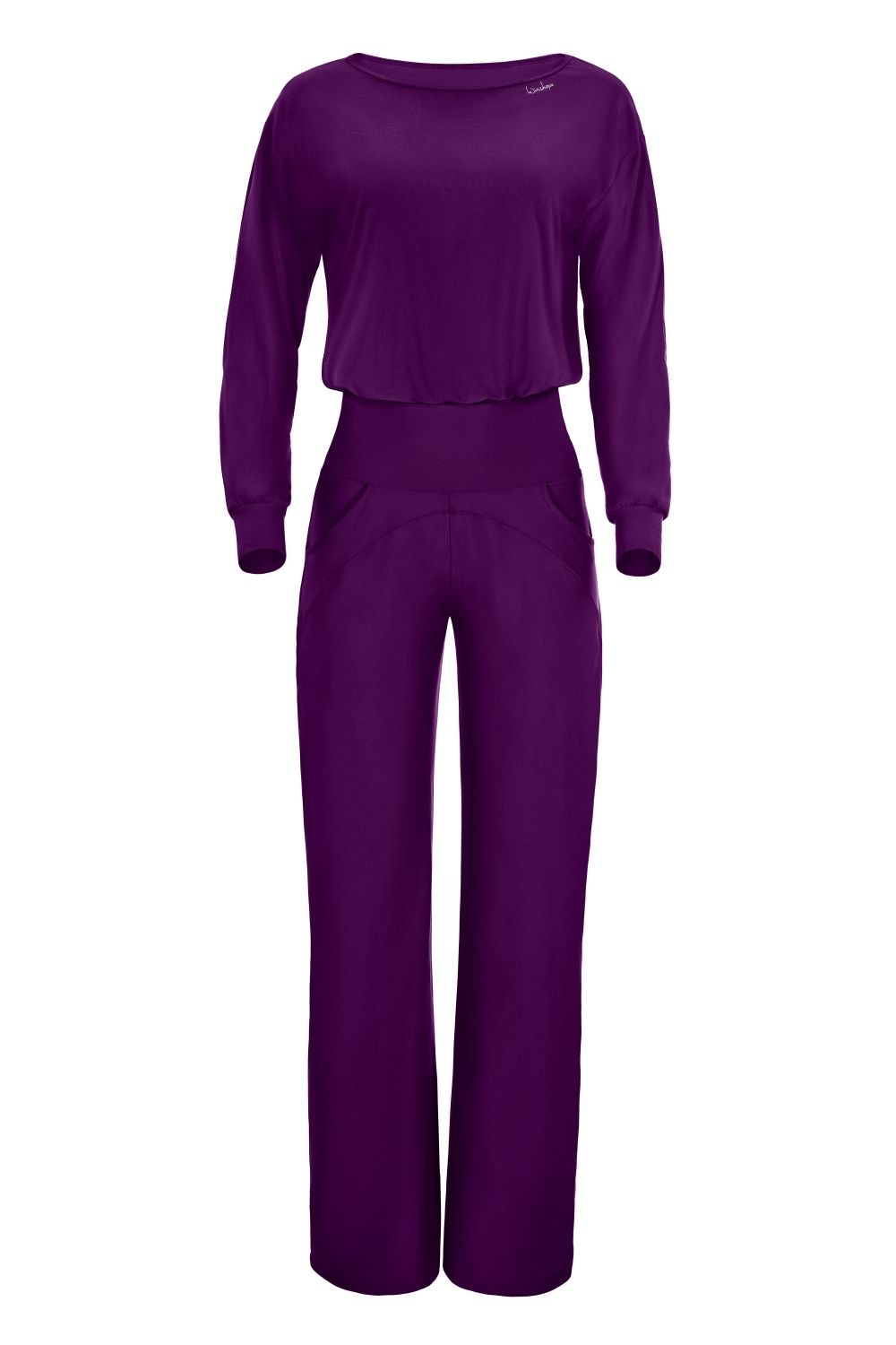 Jumpsuit WINSHAPE "JS101LSC", Damen, Gr. XS, Normalgrößen, lila (schwarz plum), 85% Polyester, 15% Elasthan, Rundhals, Overalls Jumpsuit, Functional Comfort