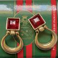 Gucci Jewelry | Gucci Gold Clip On Earrings Door Knocker Horse Bit Red Garnet Signed Paolo Italy | Color: Gold/Red | Size: 2”