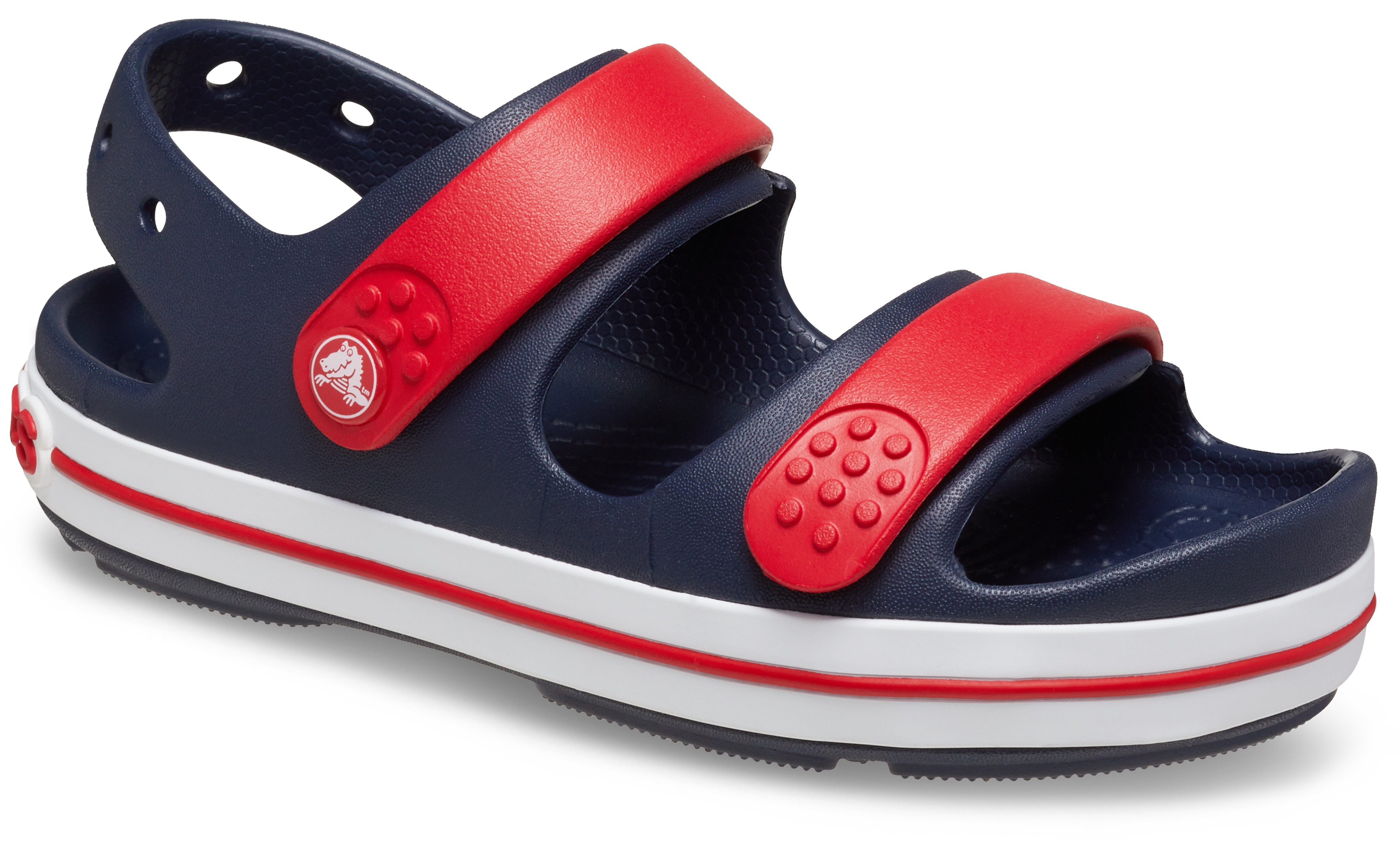 Badesandale CROCS "Crocband Cruiser Sandal", Kinder, Gr. 34, blau (navy, rot), Croslite™, kontrastfarbene Details, Schuhe, Sommerschuh, Sandalette, Riemchensandale, mit Fersenriemen