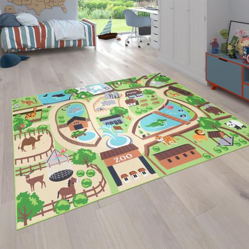 Kinderteppich PACO HOME ""Bino 563"" Teppiche Gr. B: 100cm, 4mm, L: 200cm, beige Kinder Kurzflor, Straßen-Spiel-Teppich, Motiv Zoo, Kinderzimmer