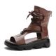 NEOFEN Wedge Sandals for Women Summer Platform Sandals Open Toe Lace-up Cutout Gladiator Sandals Casual Strappy Flat Roman Sandals (Color : Brown, Size : 3 UK)