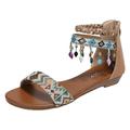 2024 Women Shoes Low Wedge Sandals Fashionable Outdoor Tassel Bohemian Beach Sandals