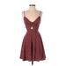 Shein Cocktail Dress - Fit & Flare: Burgundy Floral Motif Dresses - Women's Size 4