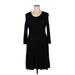 Nina Leonard Casual Dress - DropWaist Crew Neck Long sleeves: Black Grid Dresses - Women's Size X-Large