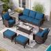 Alphamarts 7 - Person Outdoor Seating Group w/ Cushions in Blue/Brown | 34.6 H x 79.1 W x 26.4 D in | Wayfair CR005-02-7-GB