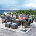 Latitude Run® 8 Piece Rattan Sofa Seating Group w/ Cushions Synthetic Wicker/All - Weather Wicker/Wicker/Rattan in Blue | Outdoor Furniture | Wayfair