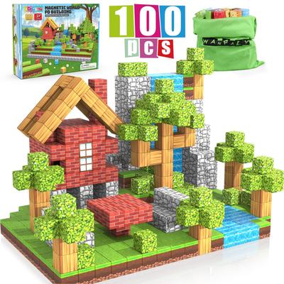 Magnetic Blocks, 100PCS Magnetic Building Blocks for Kids, Build Mine Magnet World Set STEM Montessori Sensory Cubes