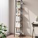 6-Tier Ladder Shelf, Narrow Bookshelf, Freestanding Bookcase, Corner Storage Shelves with 2 Hooks for Home Office