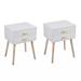 Set of 2 Double Drawer Wooden Handle Bedside Table - white