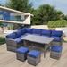 7 Pieces Outdoor Sectional Conversation Sofa, Outdoor Patio Furniture Set, with Dining Table, Chairs and Ottomans