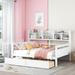 Twin/Full Size Daybed with 2 Storage Drawers and Bedside Bookcase, Solid Wood Daybed Frame Sofa Bed w/ Storage Shelves for Kids