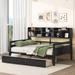 Twin/Full Size Daybed with 2 Storage Drawers and Bedside Bookcase, Solid Wood Daybed Frame Sofa Bed w/ Storage Shelves for Kids