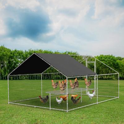 Large metal chicken coop, walk-in Chicken Run,with waterproof and UV protection cover - Silver
