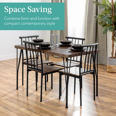 5-Piece Metal and Wood Modern Rectangular Dining Table Set for Kitchen, Dining Room, Dinette, Breakfast Nook with 4 Chairs