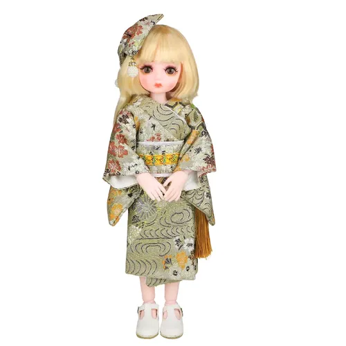 Japan Kimono Mädchen Puppe mit Make-up Kleidung Anzug Mädchen Spielzeug Zubehör 1/6 bjd Puppe