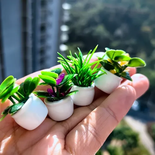 4 Puppenhaus künstliche Mini Topfpflanze Statuen Miniatur Pflanze Bonsai Puppenhaus Mini Topfpflanze