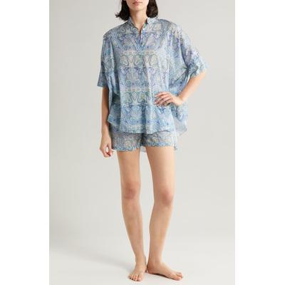 Nahla Flowy Cotton Short Pajamas - Blue - Papinelle Nightwear