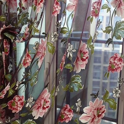 TEMU 1pc Floral Tulle Sheer Curtain - 3d Embossed Lightweight Rod Pocket Window Valance For Living Room, 100% Polyester Decorative Door Panel Curtain With Grommets Image