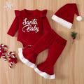 Baby Girls Long Sleeve Bodysuit & Flared Pants & Hat Set, Newborn Baby Set For Christmas Baby Clothes