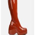 London Rag Dirty Dance Patent High Platfrom Calf Boots - Brown - US-5 / UK-3 / EU-36
