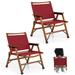 Costway Set of 2 Patio Folding Camping Beach Chair with Solid Bamboo Frame-Red