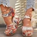 Damen Sandalen Boho Sandalen mit Keilabsatz Espadrilles Täglich Strand Blumen Stickerei Sommer Satinblume Spitze Blume Plattform Keilabsatz Runde Zehe Urlaub Böhmen Satin Kreuzgurt Schwarz Rote Rosa