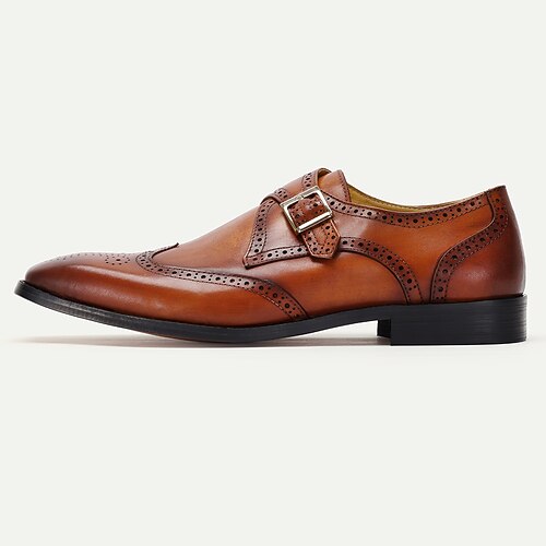 Herren Monkstrap Schuhe schwarz braun hellbraun Leder Brogue Schnalle Image