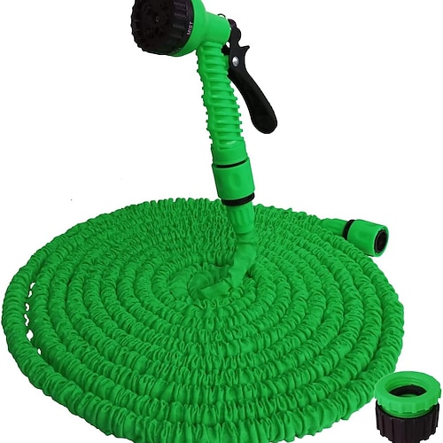 Erweiterbarer Gartenschlauch, auslaufsicher, erweiterbarer Schlauch, Hochdruck-Teleskop-Bewässerungsrohr, magischer flexibler Wasserschlauch mit 7-Funktions-Sprühdüse für Autowäsche, Image