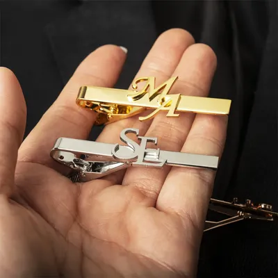 Custom Name Initials Tie Clip Men's Personalize Stainless Steel Letters Tie Clip Wedding Jewelry for