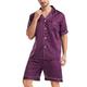 Men's Sleepwear Pajama Set Pajama Top and Shorts 1 set Plain Fashion Stylish Classic Home Daily Bed Polyester Comfort Breathable Soft Lapel Short Sleeve Shirt Shorts Button Elastic Waist Summer Black