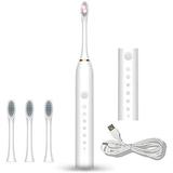 Sonic Electric Toothbrush Rechargeable Ideal for Adults Children 6 Optional Modes IPX7 USB Fast Charging Electric Ultrasonic Toothbrush with 2 min Build in Timer & 4 Replacement Brush Headsï¼ˆWhiteï¼‰